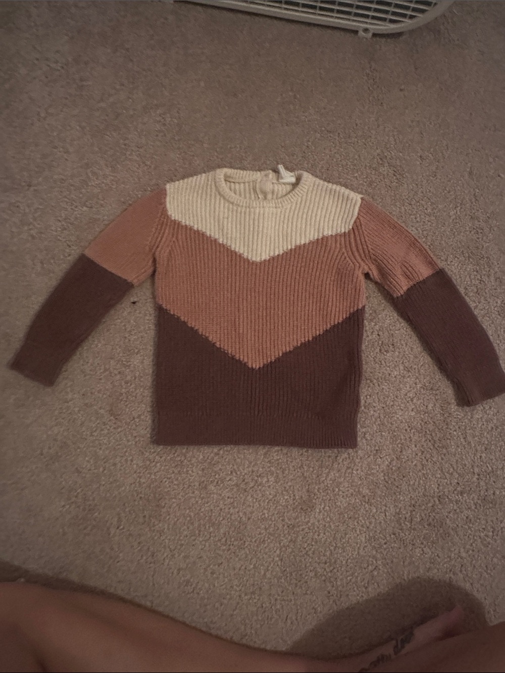 H&M Chevron Colorblock Ribbed Crewneck Sweater - Cream, Tan & Brown